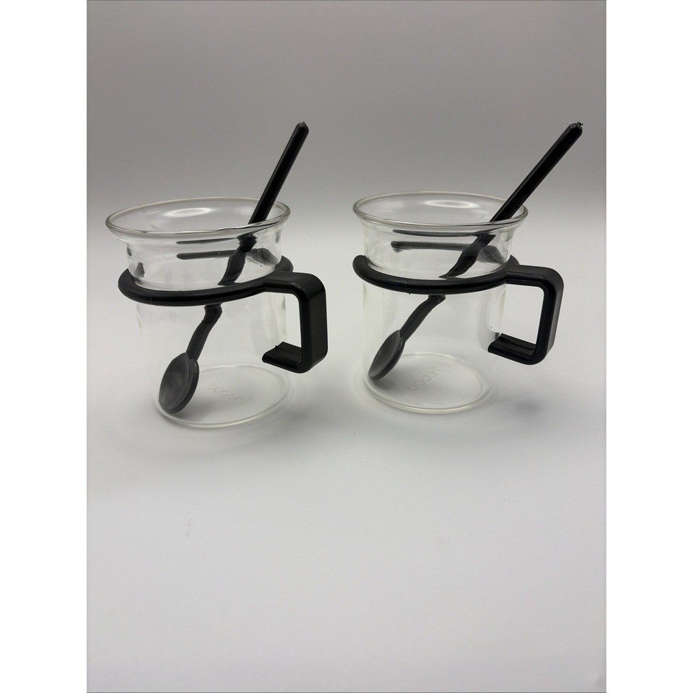 Set of 2 Vintage BODUM Picard Black Handle Espresso Cups Spoons Star Trek TNG